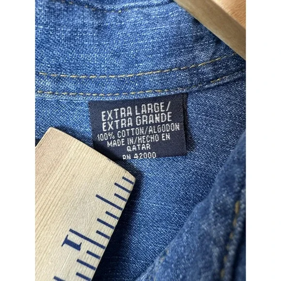 Route 66 Denim Shirt Mens Extra Large Blue Long Sleeve Button Front Pockets Men - Picture 4 of 8